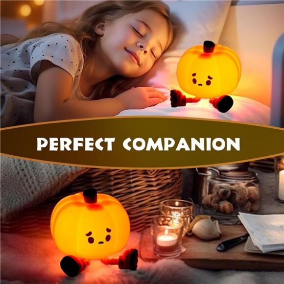 Pumpkin Night Light Cute LED Lamp, Silicone Dimmable Nursery Nightlight for kids - Picture 6 of 7